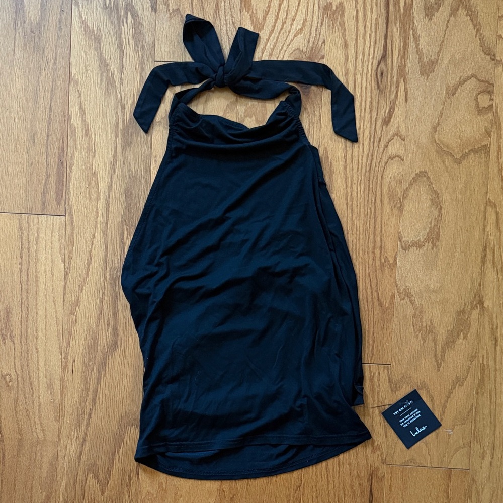Lulu's Black One-Shoulder Tie Halter Top